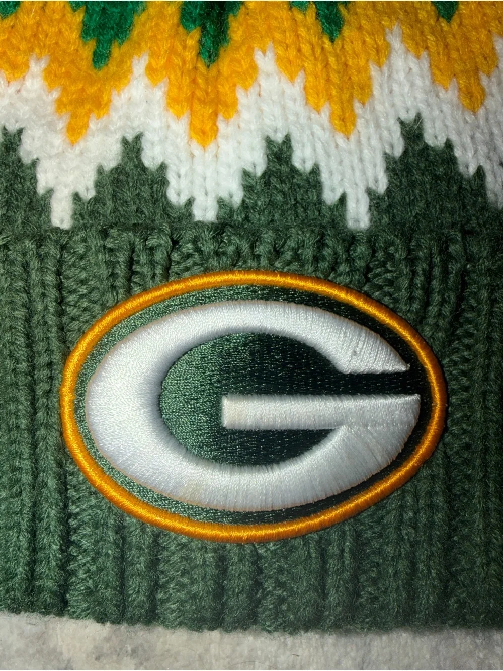 NFL Dark Green Gold White Pom Cuff Beanie with Team G Patch